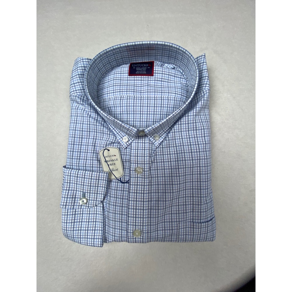 UNTUCKit Billsboro Shirt XXXL Tall Regular Fit Blue Plaid Button‎ Down NWT